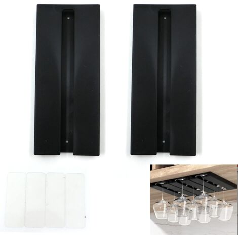Hängender Weinglashalter – kein Bohren erforderlich, großes Fassungsvermögen, hängender Stielglashalter, für Barküche, 25,3 x 11 x 2 cm (schwarz, 2 Stück)