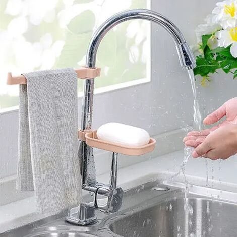 Hängendes Ablagefach für Spülbecken, Geschirrabtropfgestelle, Wäscheklammern, Küchenorganizer, Badezimmerutensilien, Schwammhalter, Wasserhahnklemmen, rosa