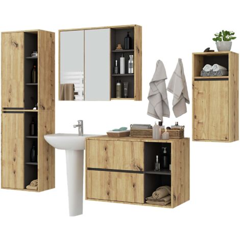 Hängendes Badezimmermöbel-Set VAMI in Artisan Eiche mit Innen in Graphitgrau