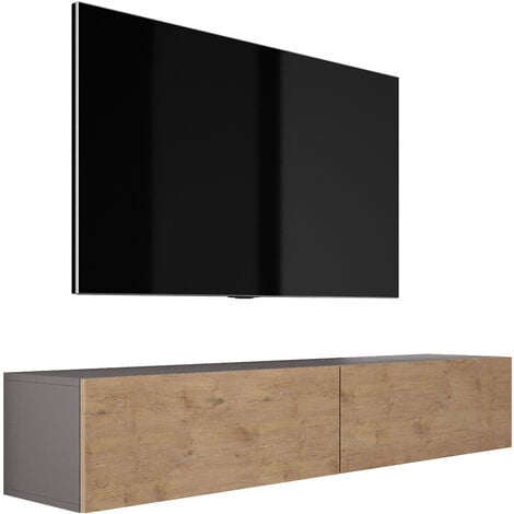 3E 3XE LIVING.COM 170 cm, H: 34 cm, T: 32 cm. TV Lowboard, TV Board, TV Sideboard Hängend, Lowboard Fernsehschrank ANTRAZIT/LANCELOT EICHE