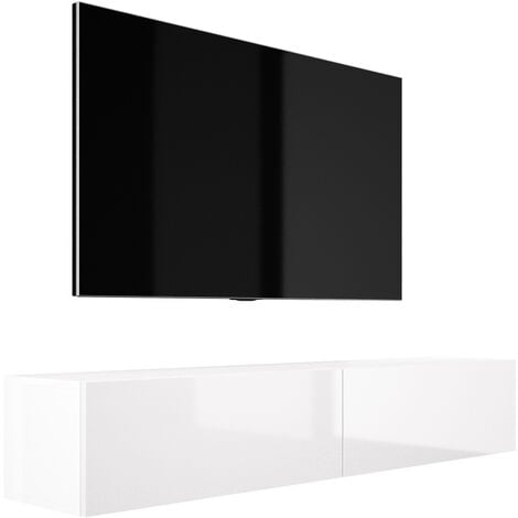 3E 3XE LIVING.COM 170 cm, H: 34 cm, T: 32 cm. TV Lowboard, TV Board, TV Sideboard Hängend, Lowboard Fernsehschrank WEISS MATT/WEISS GLANZ