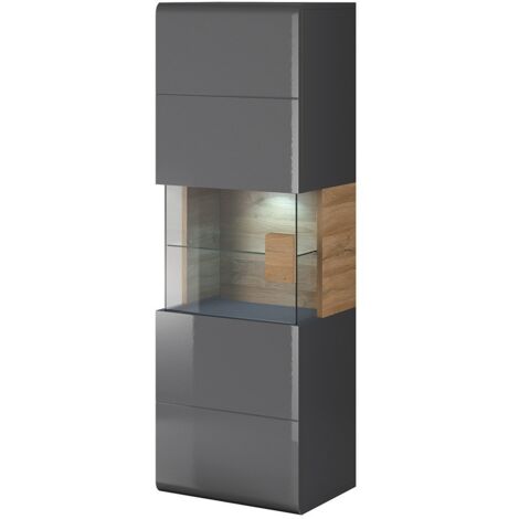 Hängendes Vitrinenschrank + LED, Kollektion OHIO, Farbe Anthrazitgrau und Eiche.