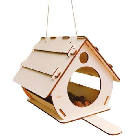 Hängendes Vogelhaus aus Naturholz, Maße ca. 32x20x17 cm, mit integriertem Futterspender für Kanarienvögel, Papageien und kleine Vögel ein ideales Geschenk für Garten- und Tierliebhaber.