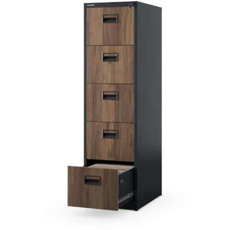 Hängeregistraturschrank V005 Hängemappenschrank Hängeregisterschrank Aktenschrank mit 5 Schubladen Pulverbeschichtung Stahlblech 162 cm x 46 cm x 62 cm (H x B x T) (Anthrazit/Holzoptik)