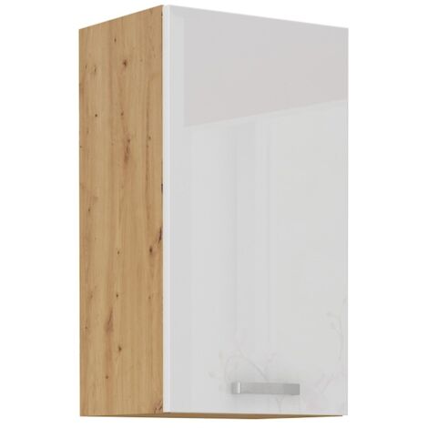 Hängeschrank 45 cm Eiche Artisan + Weiß Hochglanz Küchenzeile Küchenblock Küche