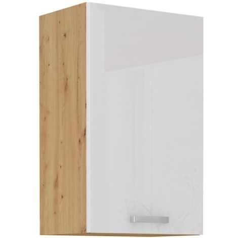 Hängeschrank 50 cm Eiche Artisan + Weiß Hochglanz Küchenzeile Küchenblock Küche