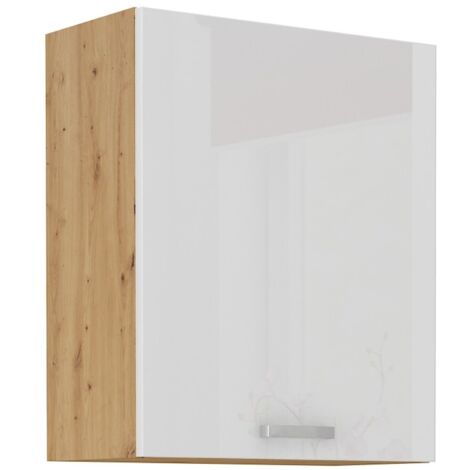 Hängeschrank 60 cm Eiche Artisan + Weiß Hochglanz Küchenzeile Küchenblock Küche