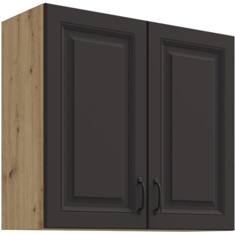 Hängeschrank 80 cm Stilo Grau + Eiche Artisan Küchenzeile Küchenblock Küche