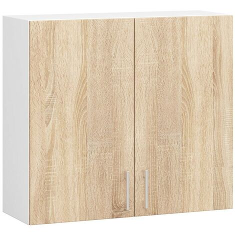 Hängeschrank Küchenschrank AKORD LIMA modular W80 Weiß 80 cm 2 Türen 2 Ebenen Front Sonoma-Eiche B80 x H72 x T30,5 cm
