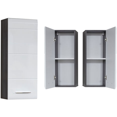 Hängeschrank LISBOA-19 in Weiß Hochglanz mit Sardegna Rauchsilber, B/H/T: ca. 30/77/24 cm