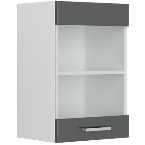 Hängeschrank R-Line, Anthrazit Hochglanz, 40 cm mit Glastür, Vicco
