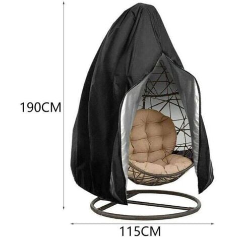 L&H-CFCAHL Hängesessel-Abdeckung, 190 x 115 cm, 210D Oxford-Gewebe, Eierstuhl-Abdeckung mit Reißverschluss und Kordelzug, wasserdichte, winddichte Gartenstuhl-Abdeckung, Schwarz