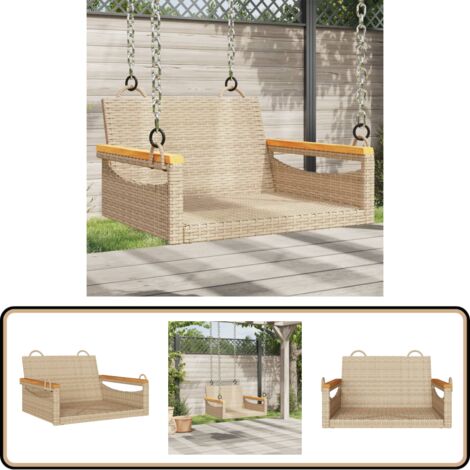 Hängesessel Beige 63x62x40 cm Poly Rattan - Outdoor Möbel - Gartenstuhl - Hangestuhl - Schaukelbank - Gartenlounge