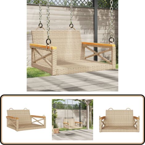 Hängesessel Beige 63x62x40 cm Poly Rattan - Outdoor Möbel - Gartenstuhl - Hangestuhl - Schaukelbank - Gartenlounge