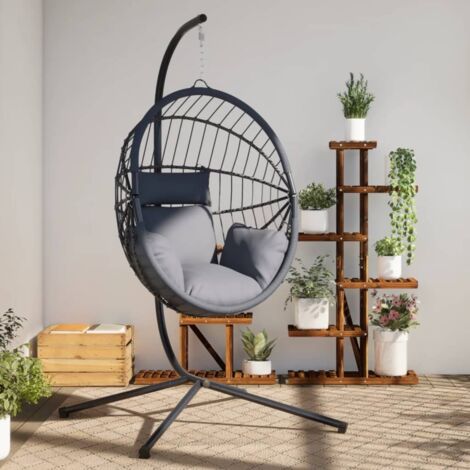 Hängesessel Ei-Design mit Ständer Grau Rattan und Stahl vidaXL