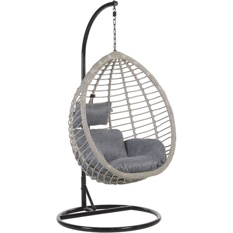 Hängesessel mit Gestell TOLLO Polyrattan Grau