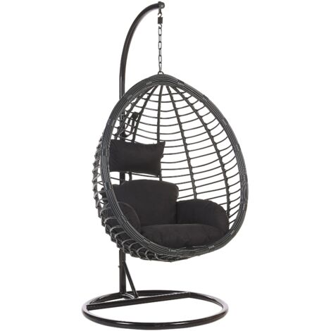 Hängesessel mit Gestell TOLLO Polyrattan Schwarz