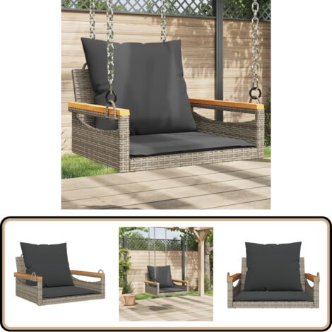 Hängesessel mit Kissen Grau 63x62x40 cm Poly Rattan - Gartenschaukel - Hollywoodschaukel - Gartenmöbel - Gartenbank - Rattan Möbel