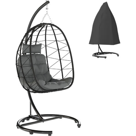 Hängesessel Outdoor Hängesessel Egg Chair, wetterbeständig, inkl. Polster, 102 cm x 102 cm x 195 cm, Dunkelgrau