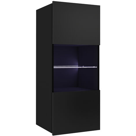 Hängevitrine mit Glasboden und Glasrahmentür in schwarz Hochglanz CAIRNS-132, B/H/T ca. 45/117/32 cm