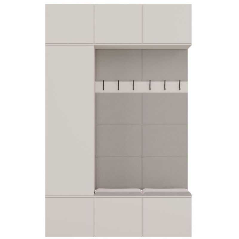 Topeshop – Ensemble de meubles d'entrée 1 armoire + 2 porte-manteaux 6 crochets – Dimensions 150x35x238 cm – Tissu beige rembourré