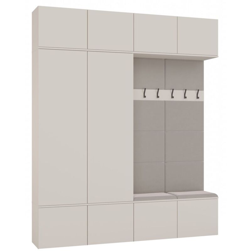 Topeshop – Ensemble de meubles d'entrée avec 2 armoires et 2 porte-manteaux – Dimensions 200x35x238 cm – Façades sans poignées TIP-ON – Tissu beige