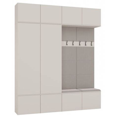 TOPESHOP HAGA - Ensemble d’entrée avec 2 armoires + 2 porte-manteaux 6 crochets + banc 200x35x238 cm - beige cachemire
