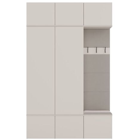 TOPESHOP HAGA - Ensemble d’entrée avec 2 armoires + porte-manteau + banc 150x35x238 cm - beige cachemire