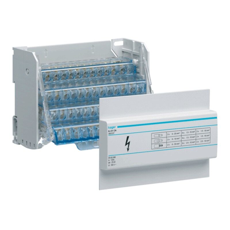 Borne de distribution à barres modulaires Hager 4P 125A 7.5 Modules KJ01CN