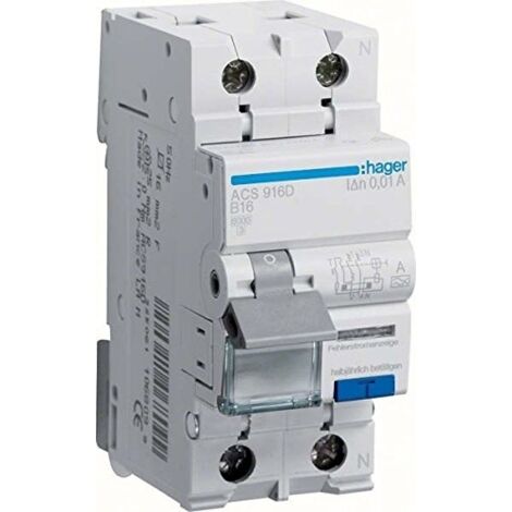Hager ACS916D Interrupteur différentiel/Disjoncteur de protection 2 pôles 16 A 0.01 A 240 V Q001693