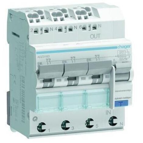 Hager ADZ316D Fehlerstrom-Schutzschalter 3phasig   3polig 16 A 0.03 A 230 V