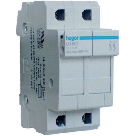 Hager base per fusibili cilindrici porta-fusibile ul 10.3x38 2 poli 2 moduli lu502