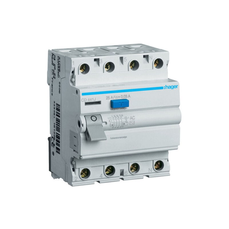 Hager - Cd441j Interrupteur Différentiel Tétrapolaire 30ma 40a Type Ac - Bornes Alignées