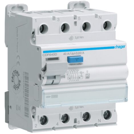 HAGER CDF640D FI-SCHUTZSCHALTER 4POLIG 40A 30MA TYP F