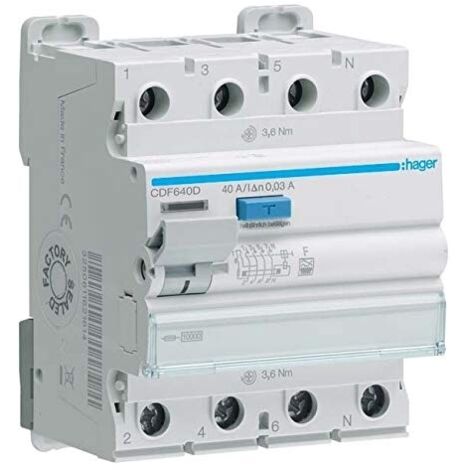 HAGER CDF640D FI-SCHUTZSCHALTER 4POLIG 40A 30MA TYP F