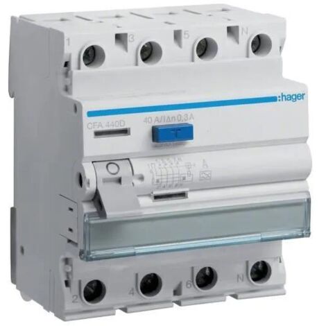 Hager CFA440D Interrupteur différentiel 4 pôles 40 A gris blanc