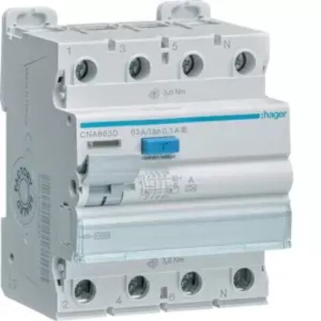 Hager CNA663D Fehlerstromschutzschalter 4 Pole Weiß 63A