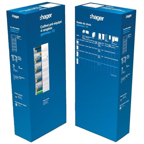 Hager – Coffret électrique pré-équipé 4 rangées – Tableau équipé apparent – Sécurité optimale pour circuits électriques – Installation simplifiée
