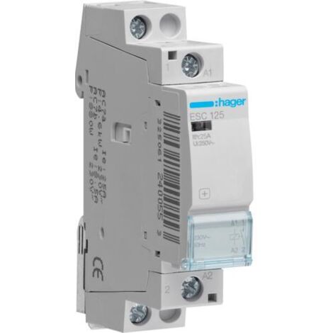 Hager – Contacteur 25A 1F – Bobine 230V – Commande 3 positions – Charge max 3000W – Pour systèmes chauffage et éclairage - ESC125