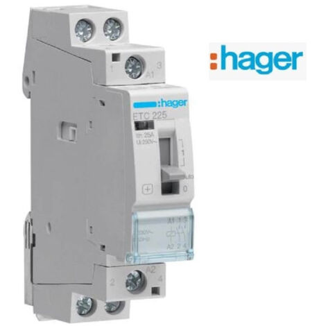 Hager – Contacteur électrique 25A IP20 – Commande manuelle pour programmation heures creuses – Endurance 1 000 000 manœuvres – Compatible chauffe-eaux - ETC225