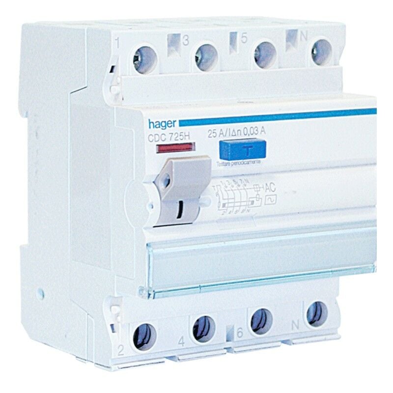 Hager - disjoncteur différentiel 4P 25A 30MA ac 4 modules CDC725H