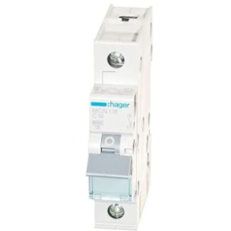 Hager – Disjoncteur unipolaire 16 A – MCN116 – Courbe de déclenchement type C – Capacité de coupure 6 kA – Installation sur rail DIN - X54995