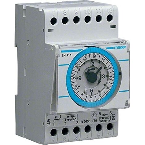 Hager EH111 Interruptor programable electromecánico de 1 vía para 24 horas con reserva de marcha
