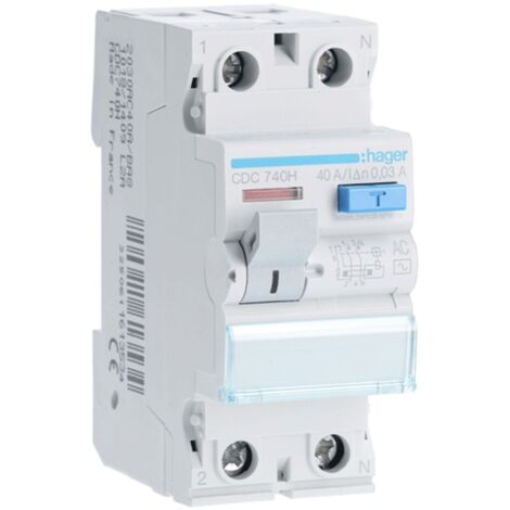 Hager Fehlerstrom-Schutzschalter 2P 40A 30MA AC 2 Module CDC740H