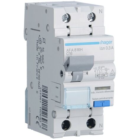 Hager Fehlerstromschutzschalter 1P+N 16A 4,5kA 300mA Kurve C Typ A 2M AFA816H