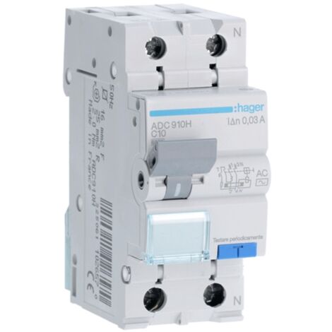 Hager FI/LS-Schalter 1P+N 10A 6kA 30mA Kurve C Typ AC 2M ADC910H