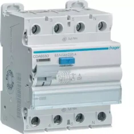 Hager FI-SCHALTER 4P 10KA 63A 30MA A (CDA663D)