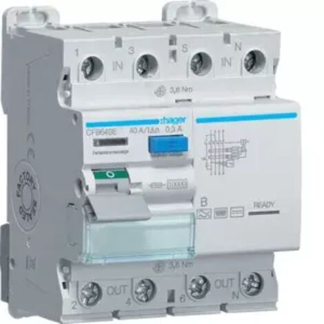 Hager FI-Schutzschalter, FI CFB640E 4-pol 10kA 40A 300mA Typ B allst