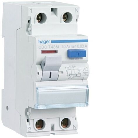 Hager – Interrupteur différentiel 2P 40A 30 mA AC résidentiel – Protection contre déclenchements intempestifs – CDC748M