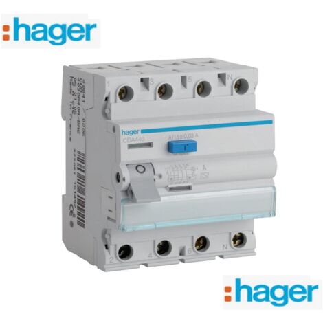 Hager – Interrupteur différentiel 4 x 40A – Type A – 30 mA – 6 kA – Installation électrique logement – Raccordement à vis